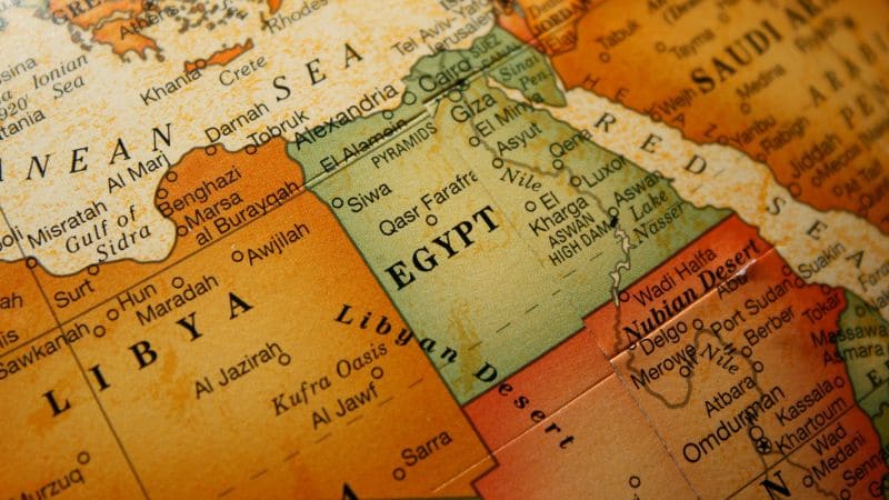 Map of Egypt and surrounding regions.