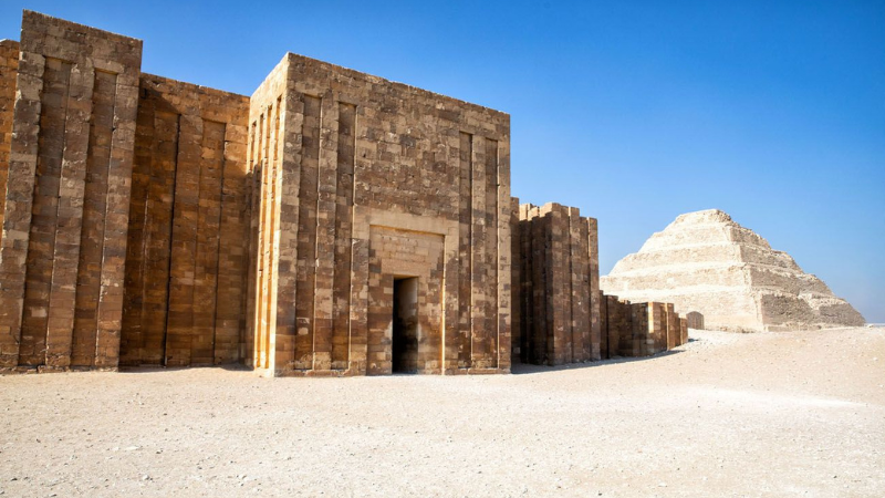 The Step Pyramid of Djoser beside the mortuary temple in the Saqqara desert